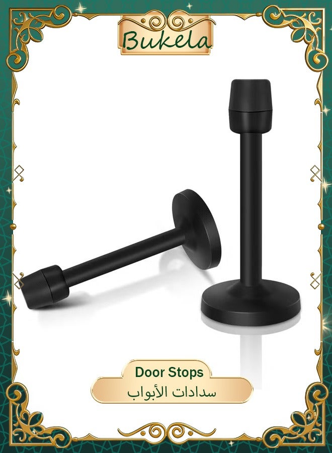 JZS Door Stops, Brushed Satin Door Stopper Mute Solid Rigid Door Stop with No Odor Rubber Tip, Heavy Duty Nickel Rubber Door Holder, Black Doorstops (2 Pack, Black, 9.5CM) - Image 1